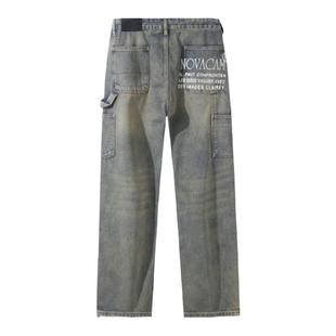 NOVACAM 泥染高街VIBE美式复古cleanfit裤子潮水洗伐木牛仔裤男