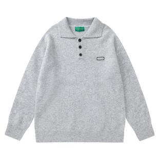 From Mars 喜提小长假 慵懒风复古宽松翻领简约纯色针织衫毛衣BF