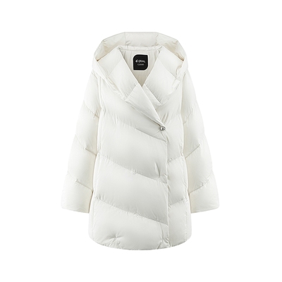 艾莱依新款交叉式连帽领型羽绒服