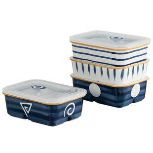 日式饭盒 餐盒学生上班族便携餐具陶瓷分格便当盒微波炉加热带盖