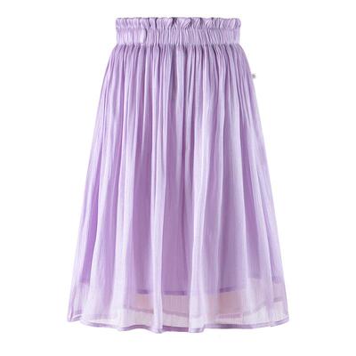 Little Naive女童半身裙春秋新款中大童流光褶皱长裙儿童法式裙子