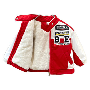 男童外套秋冬装2025新款儿童棒球服加绒加厚夹克男孩机车服冬季潮