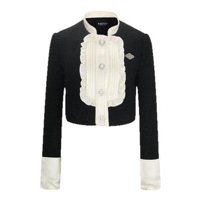 黑色宫廷风木耳边西装外套