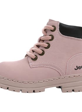 jeep粉色女童鞋马丁靴秋冬2026新款加绒儿童棉鞋嘻哈街舞高帮靴子
