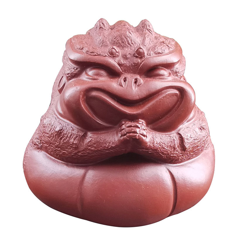 原矿大红袍宜兴紫砂茶宠摆件可养金蟾祈福蟾创意招财蟾精品摆件