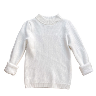 儿童毛衣一体绒加厚2025冬新款女童百搭打底衫男童纯色针织衫加绒