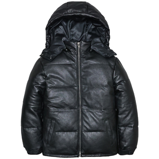 男士真皮羽绒防寒服头层软牛皮皮衣脱卸帽修身短款冬季加厚外套步