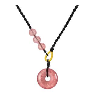 附证书天然草莓晶白玛瑙玉髓平安扣黑曜石吊坠情侣项链男女款礼物