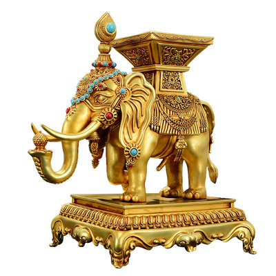 铜鎏金雕花彩珠镶嵌酥油灯座