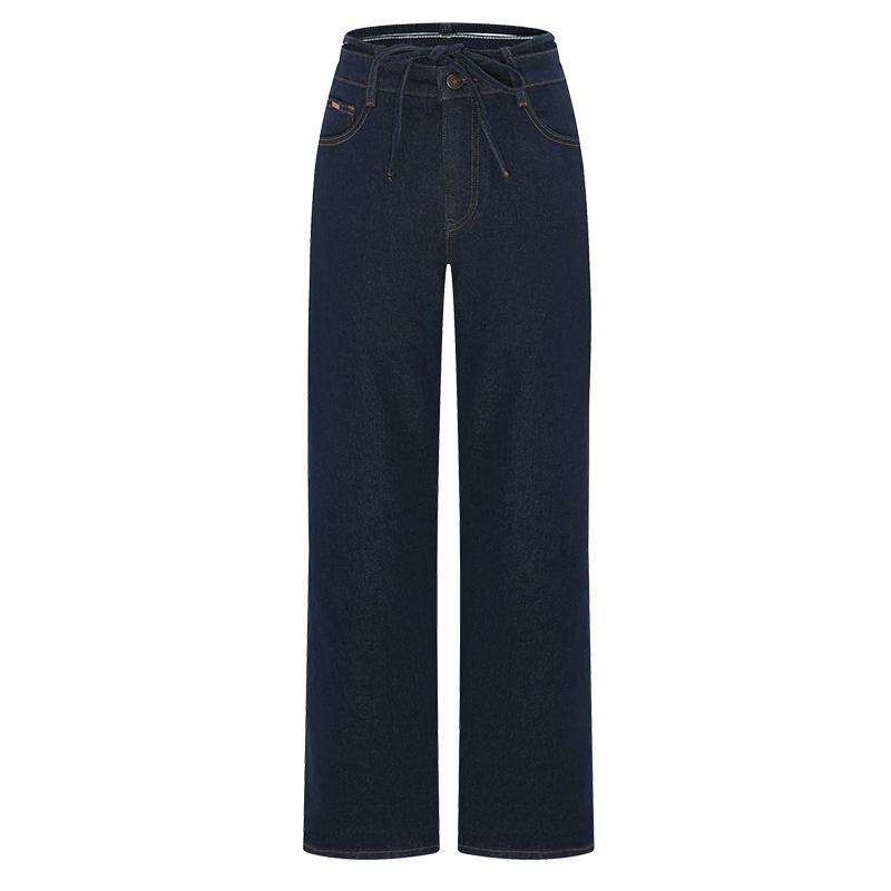 Navigare意大利小帆船秋季水洗牛仔裤女士显瘦长裤设计感阔腿裤子