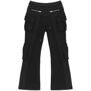 98ossi* aw23 秋冬低腰休闲针织毛边拉链黑色工装喇叭裤卫裤