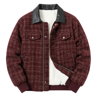 男士红色美式冬季加绒夹克外套男款加厚保暖2025新款设计感上衣