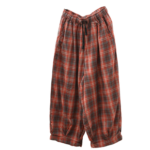 默念文艺森女格子棉质松紧腰灯笼裤女大码宽松2026新款休闲长裤