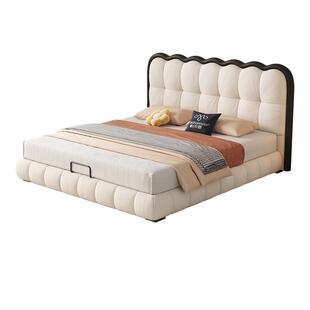 帕沙曼猫抓布双人床主卧现代简约婚床高端奶油风泡芙软包涟漪床