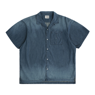 CENLESSS26做旧牛仔古巴领衬衫
