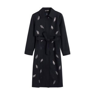 Aquascutum/雅格狮丹秋冬新品女英伦风系带收腰长款风衣外套气质