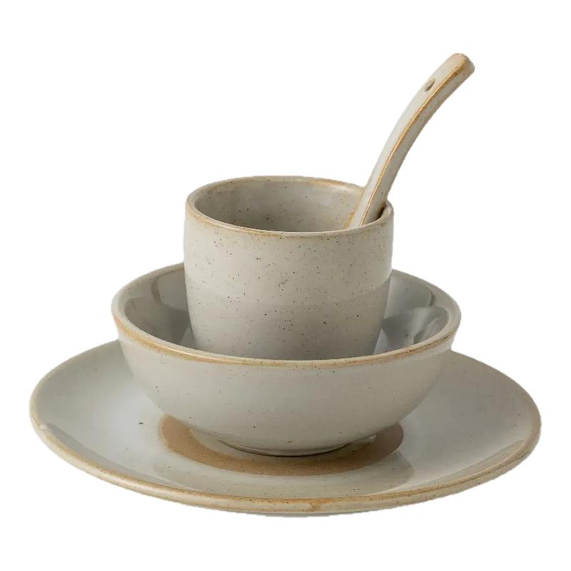 复古土陶摆台四件套陶瓷餐具瓷器套装碗盘杯勺支持定制饭碗茶杯勺