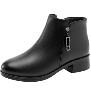 奥康 女鞋2025冬季时装靴质感真皮加绒黑科技双重保暖妈妈靴短靴