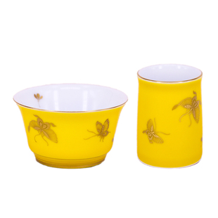 新品自慢堂手绘釉中彩描金蝴蝶吉祥闻饮杯闻香杯茶杯套组功夫茶具