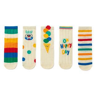 儿童袜子春夏季薄款纯棉韩版彩虹条纹网眼袜男女童宝宝透气中筒袜