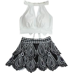 夏季新款韩国ins性感裙式分体泳衣女三件套保守显瘦遮肚海边泳装