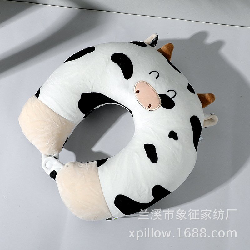 厂家现货奶牛u型枕护枕枕二合一颈抱枕两用颈变形粒子卡通枕枕枕