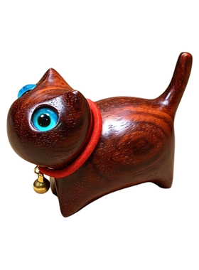 手工檀木招财猫小摆件