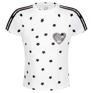 Amoeba原创满印星星织带插肩袖T恤女夏季美式复古y2k修身短款短袖