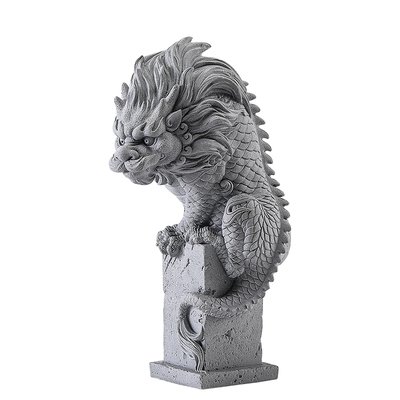 国潮风青砂石盘龙柱吸水兽摆件