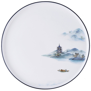 大号中式意境菜摆盘陶瓷平盘菜盘酒店餐厅餐具创意装饰盘logo定制