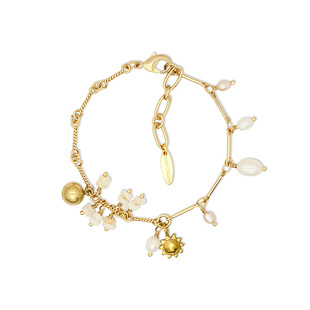 LAZY CIRCLES珍珠太阳手链淡水珍珠贝壳流苏链条吊坠链