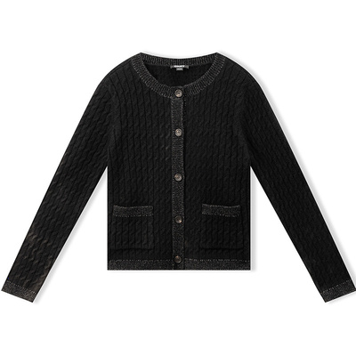 DKNY唐可娜儿秋季新款上衣经典小香风复古麻花通勤百搭针织衫开衫