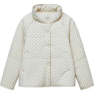 DM100大码百分百女装微胖mm秋冬保暖波点印花立领短款棉服外套