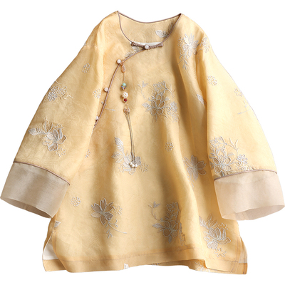 云澍真丝欧根纱刺绣斜襟中式上衣