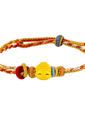 弥勒佛黄金手链足金佛头转运珠