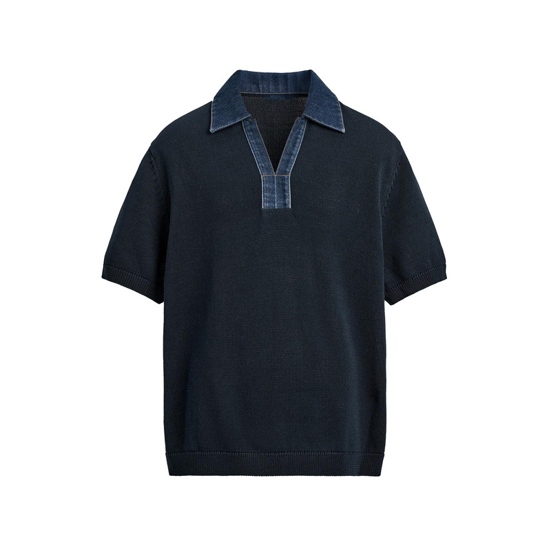 夏季男装棉质拼接牛仔领POLO衫