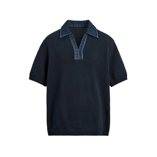 柜429！ZA夏季新品 男装 棉质拼接牛仔领针织POLO衫 6674433 422