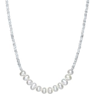 周六福碎银子项链女淡水珍珠S925银优雅新年礼物送女友