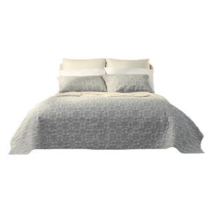 Flowering高端正品纯色棉麻床盖绗缝绣花三件套柔软薄款四季通用