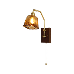 法式中古琥珀壁灯北欧复古床头灯复古客厅民宿设计师拉线黄铜灯具