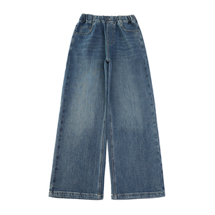 儿童加绒牛仔裤冬季加厚女童一体绒裤子儿童薄绒阔腿裤冬装休闲裤