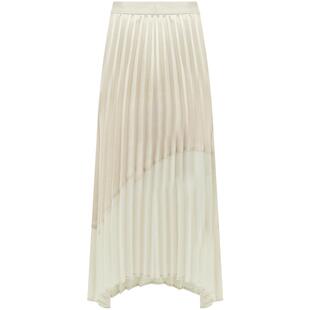 [品牌特卖]COCOBELLA设计感拼接缎面百褶裙不对称半身长裙HS535