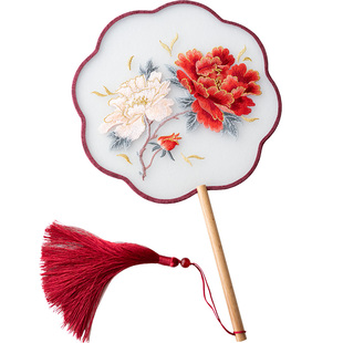 复古团扇旗袍队秧歌队圆扇跳舞走秀团扇舞蹈扇苏绣双面刺绣花扇子