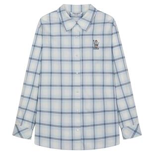 TeenieWeenie小熊奥莱衬衫春秋时髦趣味刺绣彩色翻领格纹衬衣上衣