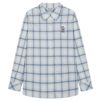 TeenieWeenie小熊衬衫春秋时髦趣味刺绣彩色翻领格纹衬衣上衣