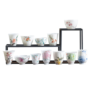 徐建勇文创陶瓷十二花神纯手绘冰种羊脂玉瓷主人杯茶杯客杯品茗杯