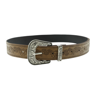 原创合金扣头雕刻辣妹亚文化女皮带棕色时尚小众针扣腰带印花元素