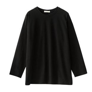 侧开叉白纯棉T恤 女士全棉长袖打底衫 净版内搭上衣 春秋新款