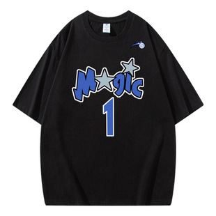 魔术队麦迪美式复古印花篮球服宽松球衣风运动短袖T恤男圆领男士