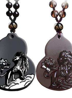 属龙黑曜石鹿鹤献桃吊坠鹿鹤长春